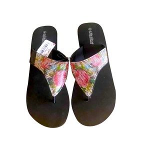 NWOT Olivia Miller designed open toes  pink and green  ladies sandals Size 8 .